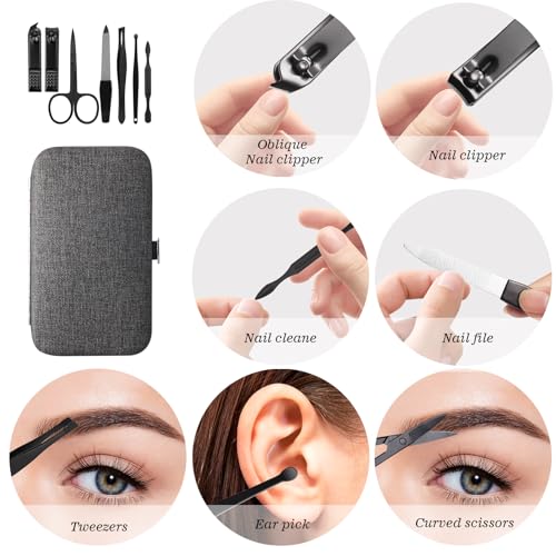 Manicure Pedicure Set Personal Care Nail Clipper Kit 7 PCS Manicure and Pedicure Kit Nail Care Kit for Men Suitable for Travel(Gray) Present for Men Husband Boyfriend Parent - color: gray