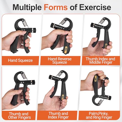 Grip Strength Trainer Kit (5 Pack) Adjustable Resistance Hand Gripper,Finger Exerciser,Hand Extension Exerciser,Stress Relief Ball and Forearm Workout Ring for Muscle Building Injury Recover - color: Black
