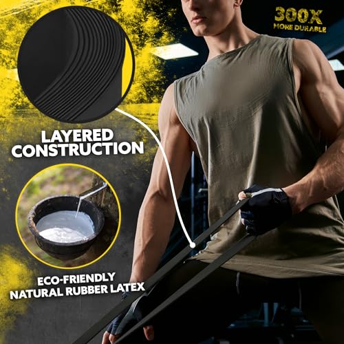 Long Resistance Bands Set, 5 Pull Up Assistance Bands for Working Out | 5 resistance levels, natural latex construction, exercise bands for strength training, stretching and physical therapy - color: Black