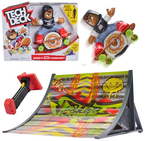 TECH DECK Shred N' Blast Sk8board, Motorized Finger Skateboard Toy with Rider & Ramp for Fast Tricks & High Jumps, Kids Toys for Boys and Girls Ages 6 & Up, Batteries Required - style: Shred N Blast Sk8board