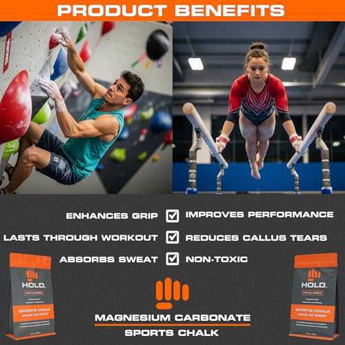 HOLD Sports Chalk – Pure Magnesium Carbonate for Climbing, Weightlifting, Gymnastics & Powerlifting – No Additives, Non-Toxic, Sweat-Resistant, Strong Grip Performance - style: Micronized