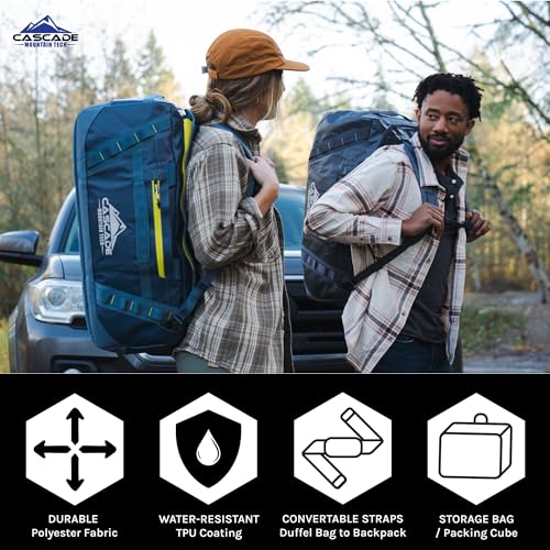 Cascade Mountain Tech 60L Duffle Bag, Convertible Travel Duffel Bag for Men Women, Water Resistant & Tear Resistant - color: Lava Smoke Grey