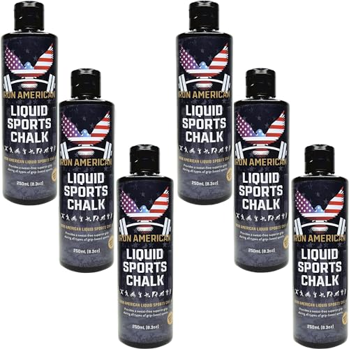 IRON AMERICAN Liquid Chalk - No-Mess Long-Lasting Grip Chalk for Weightlifting, Gymnastics, Rock Climbing, and Fitness Training - Advanced Hand Chalk for Gym - size: 6-PACK (250 mL)