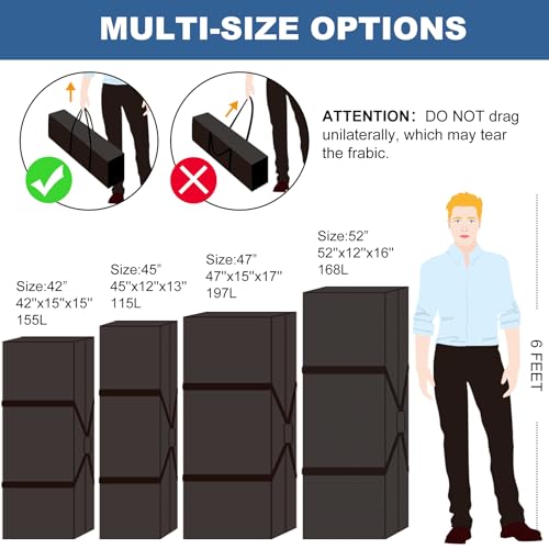 COOLBEBE 52" Sports Duffle Bag - 160L Extra Large Travel Duffel Luggage Bag with Upgrade 2-way Lockable Zippers, Sturdy & Water Resistant Long Duffle Bag for Camping Moving (Black 52inch) - size: 52" x 12" x 16"