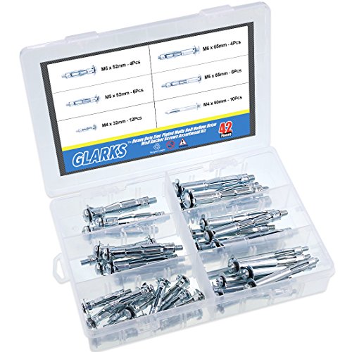 Glarks 42Pcs 6 Size Heavy Duty Zinc Plated Steel Molly Bolt Hollow Drive Wall Anchor Screws Assortment Kit for Drywall, Plaster and Tile - size: 42Pcs 6 Sizes Assortment Set