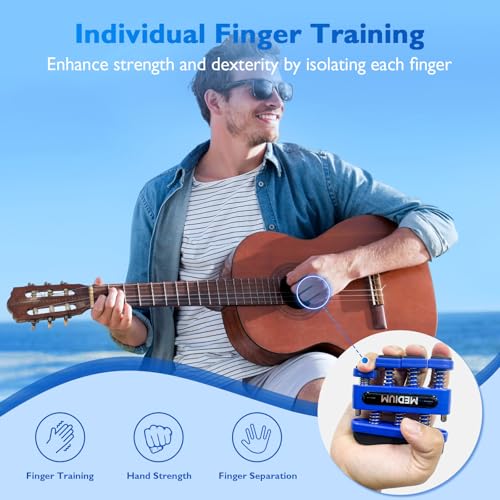 FitBeast Finger Strengthener, Finger Exerciser, Hand Exerciser for Improve Dexterity and Strength in Fingers, Hands, Forearms–Grip Strength Trainer for Musicians, Climbers - color: 2 Piece Set -Blue Red