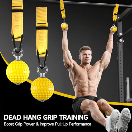 FitBeast Pull Up Ball Grips & Finger Straps Set – Grip Balls for Dead Hangs, Pull Ups, Climbing & Home Gym Training - color: Yellow