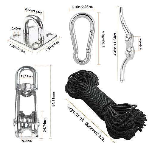 LAIWOO M25 Heavy Duty Stainless Steel Pulley Block, Rope and Hooks, 2 Pack | Includes eye pad plate and line cleat, corrosion resistant, for lifting, DIY and clothesline - size: M25-11P