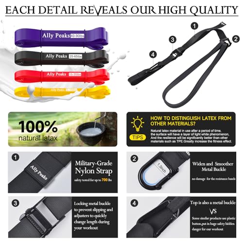 Ally Peaks Pull Up Assistance Bands，Heavy Duty Resistance Band for Pull Up Bar，Adjustable Weight/Size with Fabric Feet/Knee Rest Pull up bands,Up to 410lbs Assistance，resistance bands and assist bands - style: 4 resistance bands