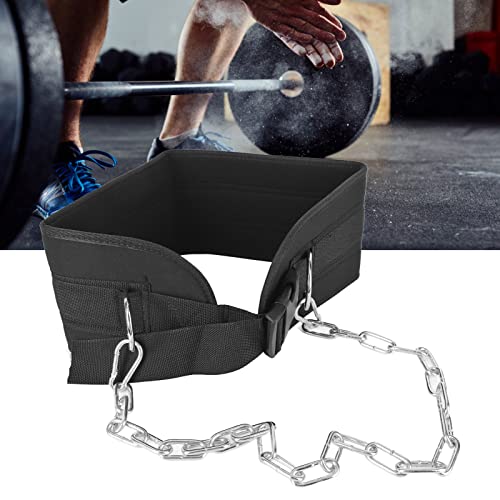 Adjustable Dip Belt, Heavy Duty Dip Belt with Chain and Carabiner for Dips Pull Ups and Weightlifting Exercises, Premium Fabric Weight Training Belt for Men and Women
