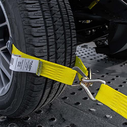 VULCAN Car Tie Down Axle Strap with Wear Pad - 2 Inch x 36 Inch - 4 Pack - Classic Yellow - 3,300 Pound Safe Working Load - size: 2" x 36" Classic Yellow (4 Pack)