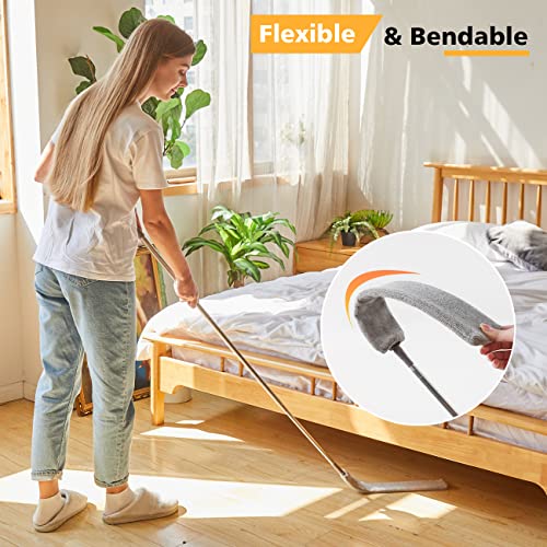 Retractable Gap Dust Cleaner with 3 Reusable Microfiber Dusting Cloths, Under Appliance/Refrigerator/Furniture Cleaning Tool with 100” Extension Pole, Washable Flat Gap Cleaning Duster by OOSOFITT - color: Gray, size: Gap Duster