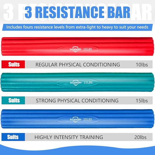 DICYWUDI Flex Therapy Bar and Grip Strength Trainers set, Physical Therapy & Resistance Bar for Golfers Elbow, Tendinitis, Wrist,Forearms Pain, Improve Grip Strength and Relieve Pain - color: Red/Green/Blue