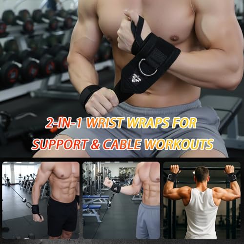 Weightlifting Wrist Wraps with D-Ring, Lifting Straps & Washable Mesh Bag – 3-in-1 Cable Machine & Deadlift Training Set for Pulling, Grip Support & Strength Workouts
