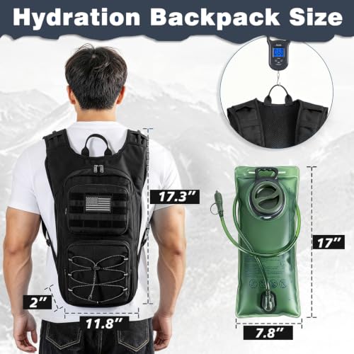 Hydration Backpack, Tactical Molle Water with 3L TPU Water Bladder | Lightweight Military Hydration Daypack for Hiking, Running, Cycling, Climbing, Biking, 105 oz, Breathable Back Panel - color: Black