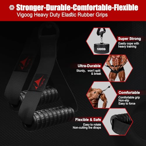Heavy Duty Gym Exercise Handles Attachment for Cable Machine,Resistance Band,Pulley System Home Fitness Workout Equipment, with Elastic Rubber Grip and 2 Large Carabiners - color: Classic Black