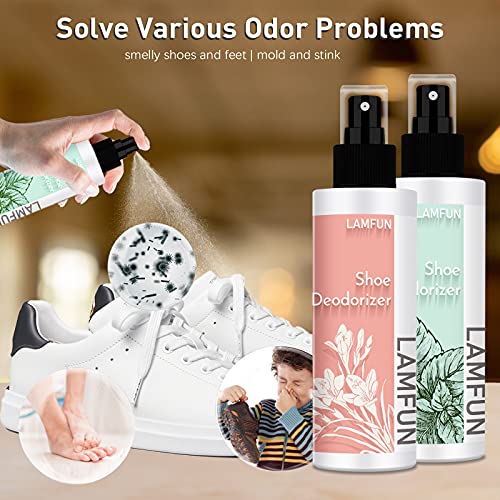 Shoe Odor Eliminator, LamFun Foot Shoe Deodorizer Spray, Natural Deodorant for Shoes, Feet, Sneakers, Work Boots, Air Freshener Spray, Freesia and Peppermint