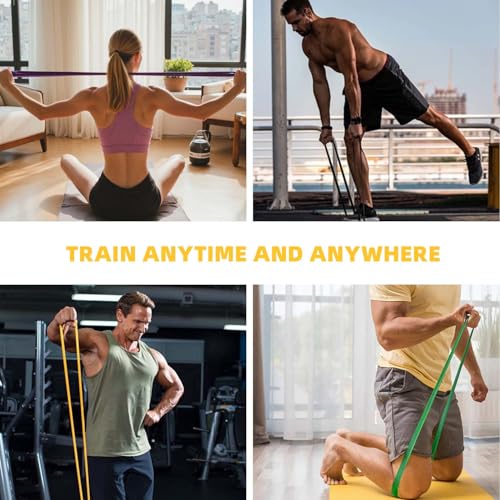 Exercise Bands，Set of 6 Resistance Bands for Working Out,Pull Up Bands Set,at Home Workout Equipment,Instruction Guide and Carry Bag Included - color: 6set（Blue+green+purple+yellow+red+black）