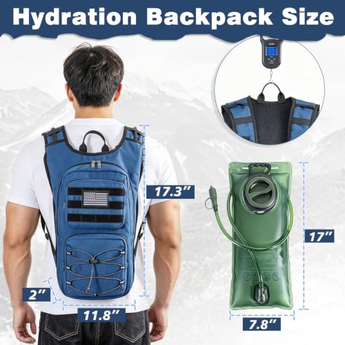 Hydration Backpack, Tactical Molle Water with 3L TPU Water Bladder | Lightweight Military Hydration Daypack for Hiking, Running, Cycling, Climbing, Biking, 105 oz, Breathable Back Panel - color: Blue