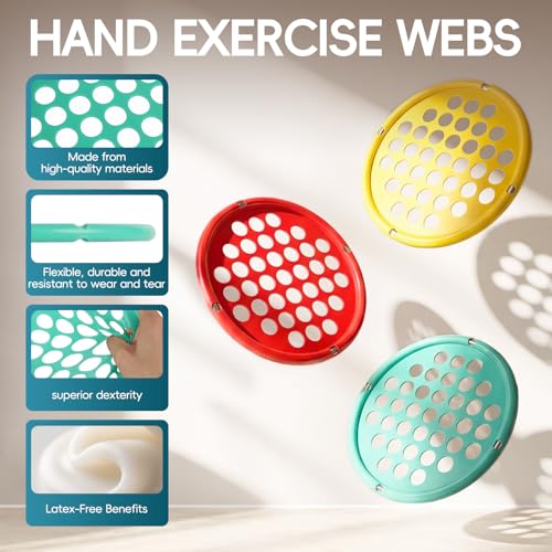 Hand Exercise Web, Finger Exerciser & Hand Strengthening | Latex Free, 7 Inch Portable, Physical Therapy Rehab, Hand & Finger Strengthener, Desk Office Travel - color: Mixed 3pcs
