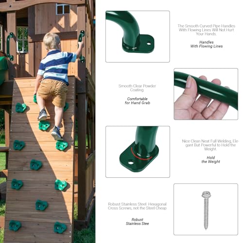 ESPETS 4 Pack of 10 Inch Green Metal Outdoor Playground Handles | Rust-resistence Metal Playset Accessories, Playhouse ladder handles, Indoor Monkey Bars, Treehouse, Climbing walls handles - color: Green