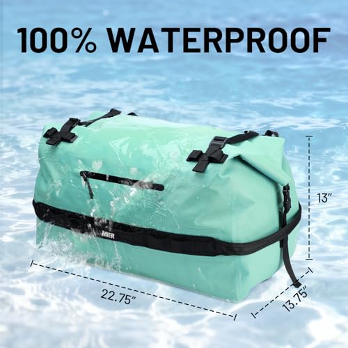 MIER Large Waterproof Duffel Bag - 60L/80L Dry Bag Backpack | Detachable Backpack Straps; Multi-Pockets; Roll-Top with Hook-and-Loop Closure; Motorcycle, Kayaking, Gym, Beach, Boating - color: Green, size: 60L