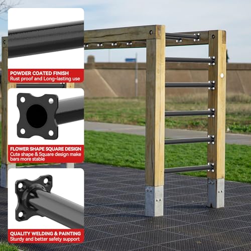16.5 Inch Monkey Bars Kit Monkey Bar Ladder Rungs (Black, 12 Pcs) | Indoor Outdoor Metal Monkey Bars for Backyard - color: Black