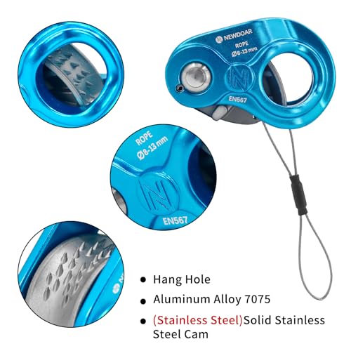 NewDoar Rope Ascender Lightweight Rope Clamp Ascender Riser Adjuster Fits 8-13mm Rope Self-Locking Grip for Rock Climbing,Hunting,Protection Rescue,Rappelling,Arborist,Gear Equipment - color: Blue Pro