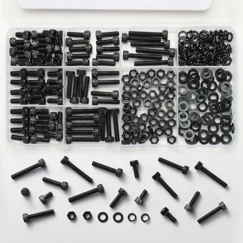 520Pcs M4 Screws Assortment Kit,Hex Socket Head Cap Screws Bolts Nuts Washer Set,12.9 Grade Alloy Steel,Black Oxide M4 x 6/8/10/12/16/20/25mm,for 3D Printer,DIY Project - size: M4 520PCS Socket Black