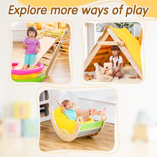 deli 7 in 1 Pikler Triangle Set, Large Size Toddler Climbing Triangle Set, Wooden Baby Jungle Gym Indoor, Foldable Montessori Climbing Set with Ramp, Arch & Climbing Triangle | Toddler Climbing Triangle Set, Wooden Baby Jungle Gym Indoor, Foldable Montess