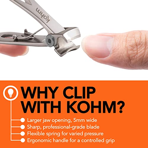 KOHM Nail Clippers for Thick Nails - Heavy Duty, Wide Mouth Professional Fingernail and Toenail Clippers for Men, Women & Seniors, Silver - color: Curved-silver