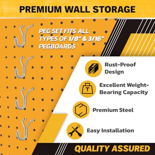 ELEAD 45-Piece Pegboard Hooks J-Hook, Silver J Hooks for Pegboard, Fits 1/8” & 3/16” Pegboards, Heavy Duty Peg Board Hooks for Hanging Keys, Retail Items & Small Tools - style: Silver J Hooks