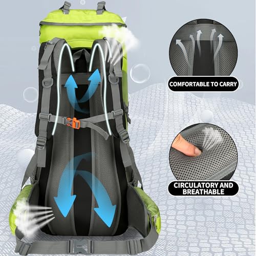 75L Hiking Backpack with Rain Cover Waterproof Camping Backpack Shoes Warehouse for Men Women, Frameless - color: Green, size: 75L