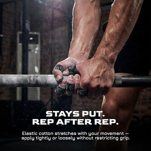 WOD Nation Weightlifting Hook Grip Tape 23ft Roll - 6 Pack 100% Elastic Sweat & Chalk Proof Thumb Tape for Crossfit, Gym, Weightlifting, Pull Ups, Gymnastics, Rowing, Multi-Sport Grip Protection-Black