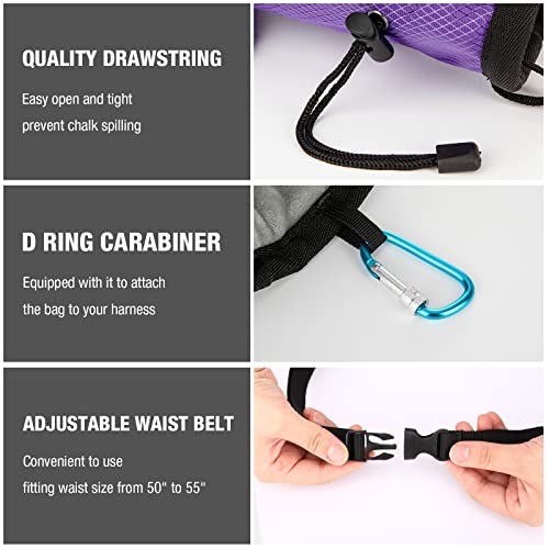 Moko Rock Climbing Chalk Bag, Bouldering Chalk Pot Bucket with Adjustable Belt & Carabiner Drawstring Climbing Gear - color: Purple, style: Straight Cylinder