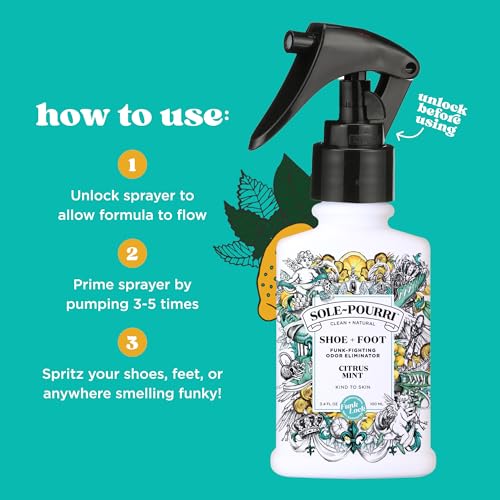 Sole-Pourri Shoe Deodorizer + Foot Spray,3.4 Fl Oz,Up to 150 Uses,Funk-Fighting Odor Freshener with Essential Oils,for Smelly Shoes,Feet & Gym Bags,Citrus & Mint Scent,(Pack of 2) - size: 1 Ounce (Pack of 2), style: Citrus Mint