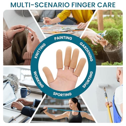 Povihome Finger Cots Protectors - Moisturizing Thumb and Finger Covers - Thickend Version - Elastic Cracked Silicone Finger Sleeves to Protect Cracked, Peel Finger and Other Finger Pain (Beige, 20PCS) - color: Beige, size: Medium (20PCS)