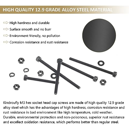 402 Pieces Black M3 x 30/35 /40/45 /50 mm Hex Socket Head Cap Screws Nuts Washers Assortment Kit, 12.9 Grade Alloy Steel - size: M3 x 30/35/40/45/50mm, style: Socket Head