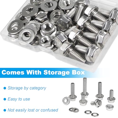 10 Sets 5/16-18 x 3/4" Flanged Hex Head Bolts Kits, 5/16-18 Flange Hexagon Screws and Nuts,Flat & Spring Lock Washers, 304 Stainless Steel 18-8,Fully Threaded - size: 5/16-18 x 3/4"