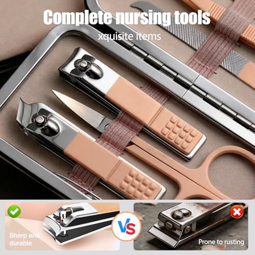 Manicure Kit for Women Men-Manicure Set with Case, Nail Clippers, Portable Nail Care Kit for Travel Home Personal Grooming（Rose Gold 7 in 1） - color: Rose Gold