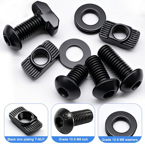 Taiss 80PCS M8 T-Nuts Screws Kit for 4040 4080 Series Aluminum Extrusion Black Carbon Steel M8x12/16/20mm Button Head Socket Cap Head Bolts and Drop in T-Nuts & Washers with Hex Wrench - size: 80PCS M8 T-Nuts Screw Kit