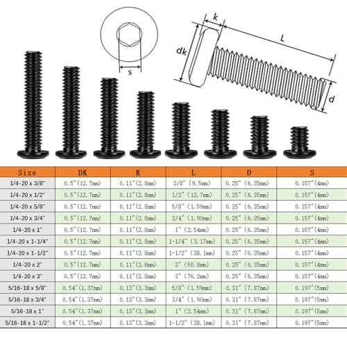 Matuja 5/16-18 x 1-1/2" Flat Head Hex Socket Bolts Screws,304 Stainless Steel,Black Oxide Finish,Fully Threaded Bright Furniture with Hex Key(20 Pcs) - size: 5/16-18 x 1-1/2"