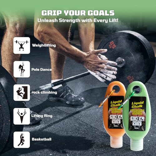 2oz(60ml) Liquid Chalk, Mess Free Gym Chalk for Weightlifting, Gymnastics, Rock Climbing, Dancing, and Lifting. Sweat Resistant and Long Lasting for Stronger Hand Grip