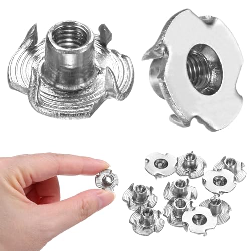 M METERXITY 10-Pack M5x7.7mm T-nut, 4-Pronged Tee Nut Threaded Insert | Stainless Steel, for Wood, Rock Climbing Holds, Furniture, Corrosion Resistant Fasteners - size: M5x7.7mm