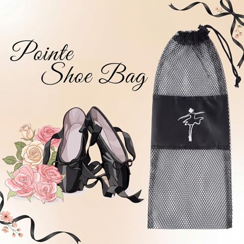 Shappy 4 Pcs Pointe Shoes Bag Mesh Dance Shoe Storage Ballet Accessories for Women Girls, Drawstring Pouch - color: Black