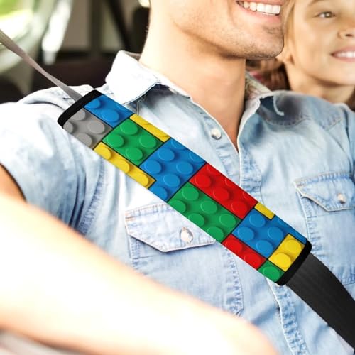 2 Pack Construction Colorful Bedding Brick Red Yellow Green Blue Grey Seat Belt Shoulder Pad Breathable Shoulder Harness Cover for Child, All Vehicles, Neck and Shoulder Support - color: Pattern 986
