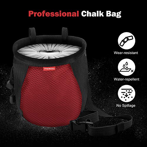 Moko Rock Climbing Chalk Bag, Bouldering Chalk Pot Bucket with Adjustable Belt & Carabiner Drawstring Climbing Gear - color: Red & Black, style: Cylinder