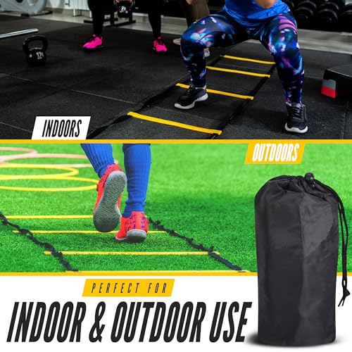 Agility Ladder, 2 Pack - Exercise and Training Ladder Set with Ground Stakes for Football, Soccer, Tennis, and More - Improves Speed & Fitness - Complete with Carrying Bag