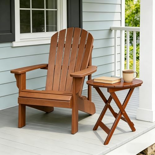 Outdoor Wooden Side Table, Folding Patio End Table, Small Round Furniture Table for Adirondack Chair, Balcony, Porch, Acacia Wood, No Assembly, Brown - color: R-brown-1