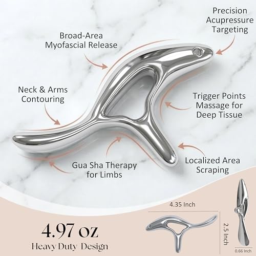 Trigger Point Massage Tool, Gua Sha Tool for Deep Tissue Massage & Fascia Release, Metal Muscle Scraper, Stainless Steel Thumb Saver, Acupressure Myofascial Release Tool, Full Body Pain Relief - color: Silver Trigger